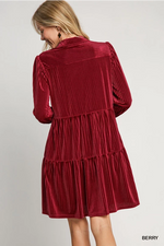 Berry Ribbed Velvet Button Down Dress