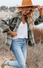 Black and Grey Plaid Casual Shacket