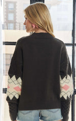 Charcoal Geo Design Waffle Knit Sweater