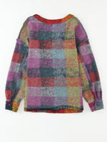 Jewel Toned Checked Light Fleece Cardigan