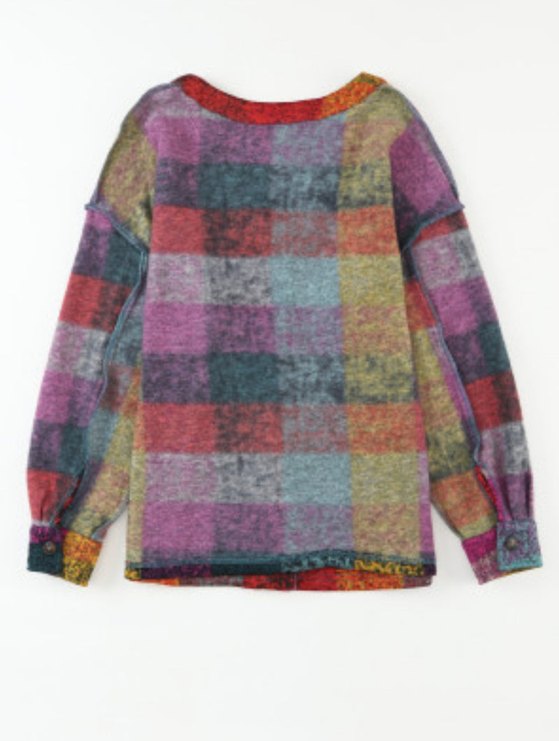 Jewel Toned Checked Light Fleece Cardigan