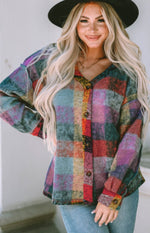 Jewel Toned Checked Light Fleece Cardigan