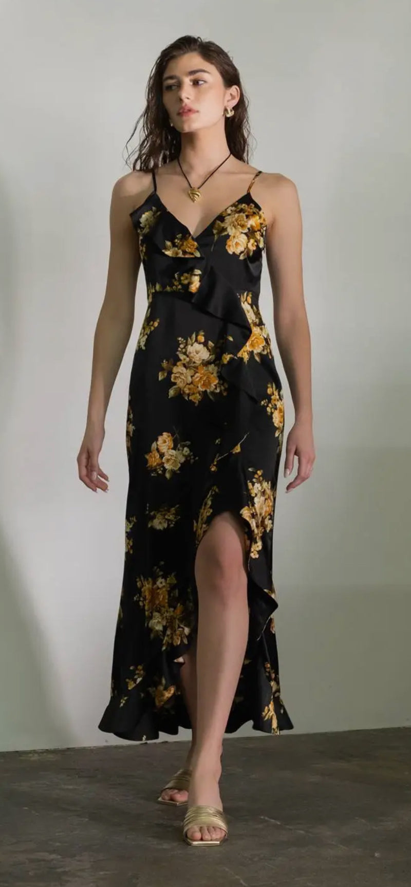 Black Floral Ruffle Wrap Dress (Copy)