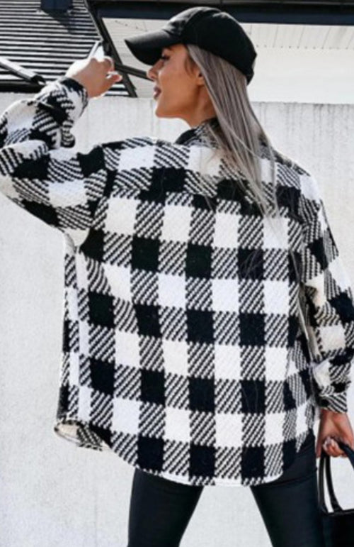 Black and White Thick Weave Shacket