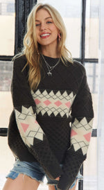 Charcoal Geo Design Waffle Knit Sweater