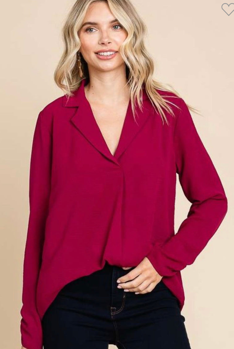 Curvy/Plus V-Neck Blouse in Black and in Red