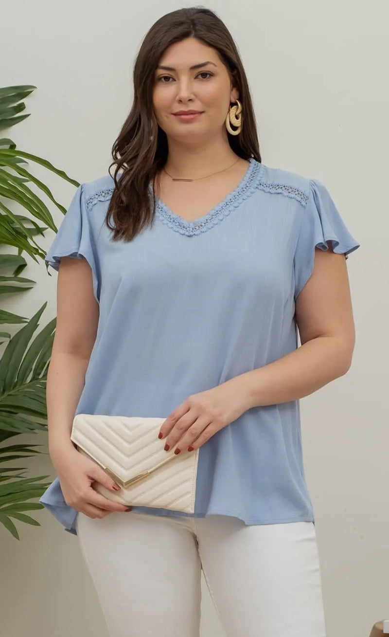 Chambray Ruffle Sleeve in Plus