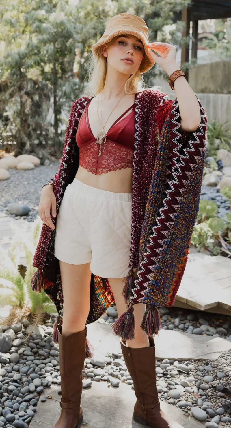 Boho Sweater Pom Kimono