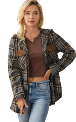 Slate Plaid Flannel with Hoodie and Brown Corduroy Accents