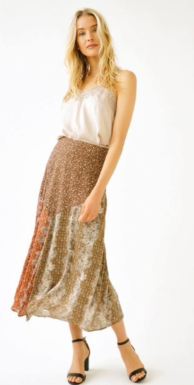 Mixed Print Midi Skirt