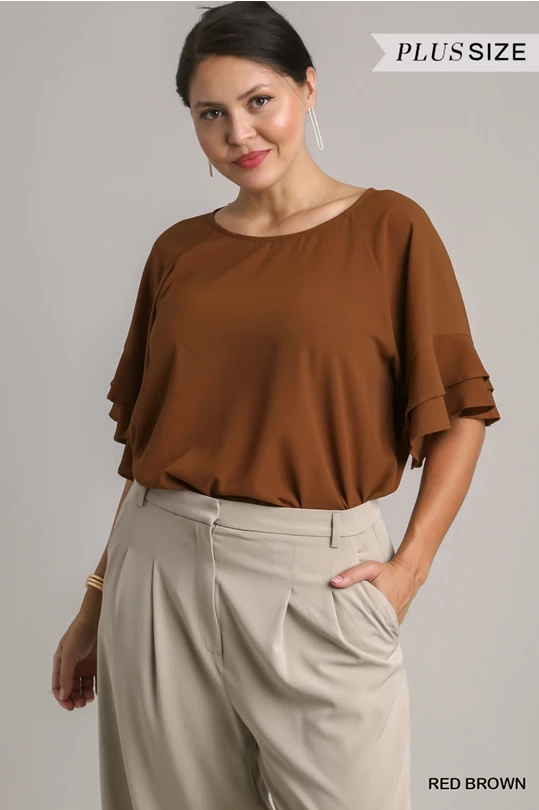 Layered Sleeve Accent Blouse Plus in Black and Rust