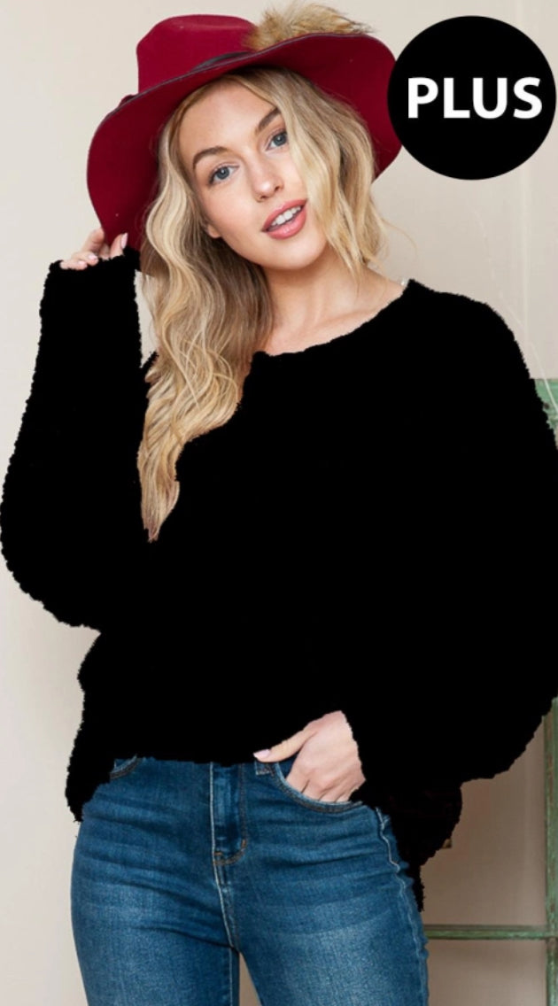 Curvy Textured Drop Shoulder Blouse