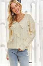 Ivory Mini-Bow Accent V Neck Sweater