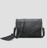 Cross-Body Medium Sized Bag with Whipstitch in Black, Saddle Brown or Coffee