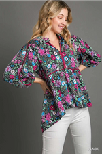 Satin Paisley Print Blouse with Pink Piping