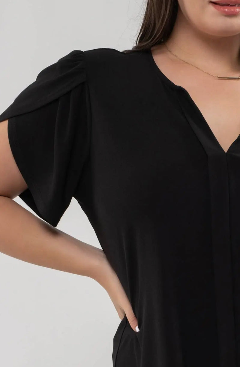 Drape Sleeve Split Neck Top Plus