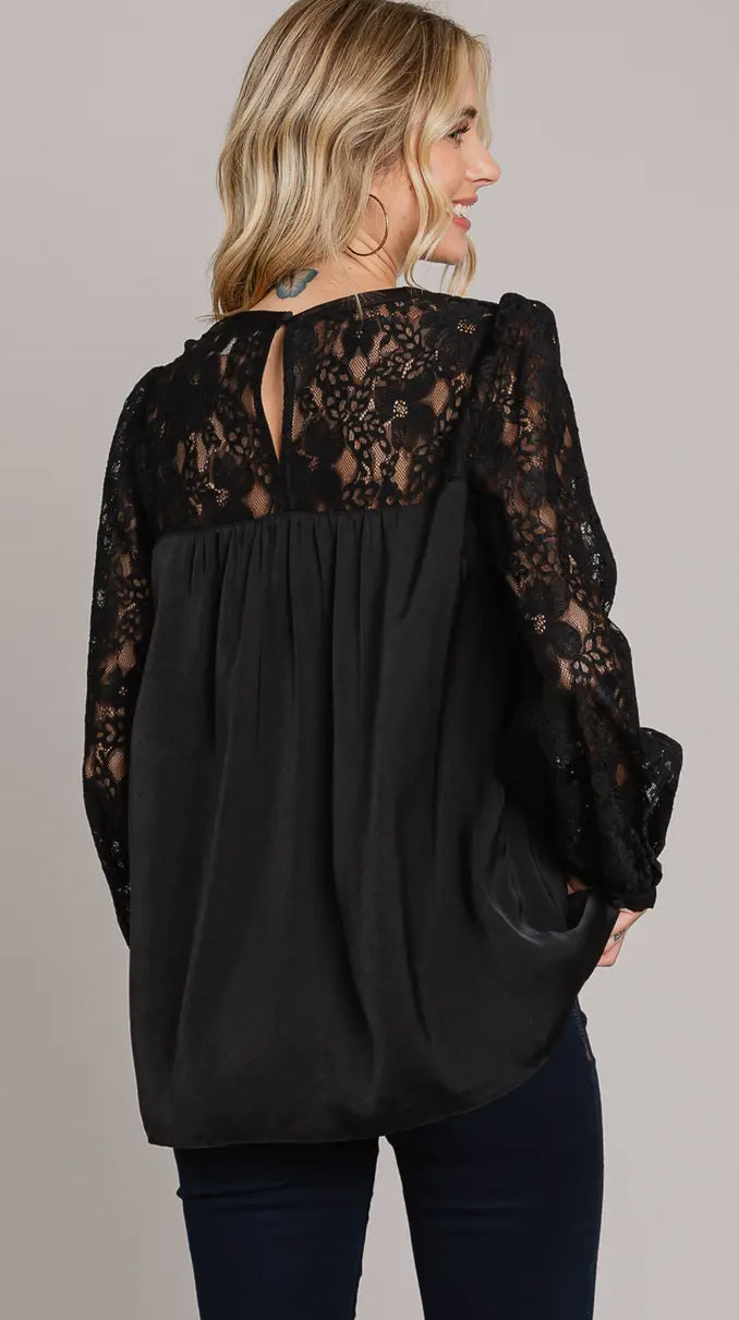 Black Blouse with Lace Detail