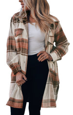 Long Cinnamon Plaid Shacket