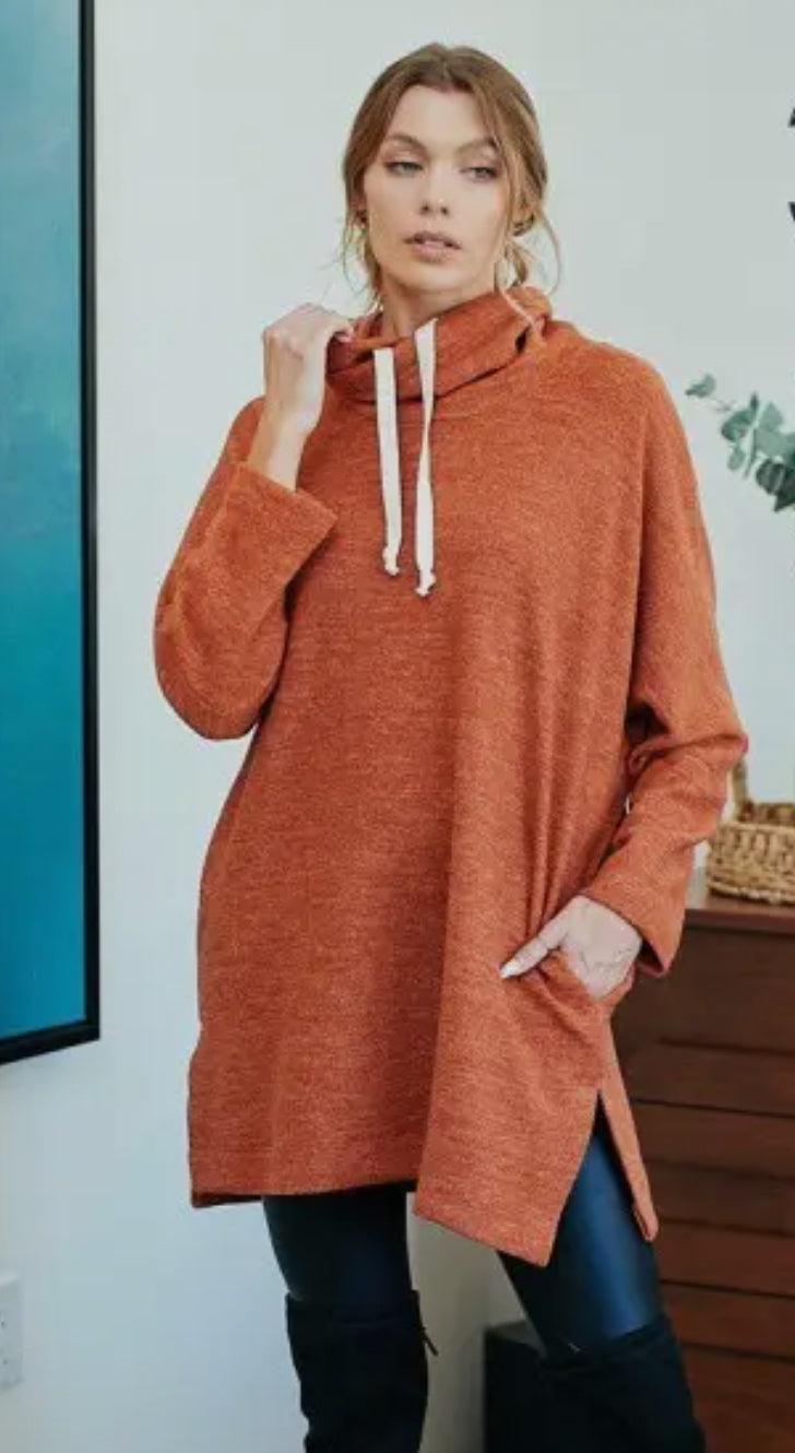 Burnt Orange Turtleneck Pullover Knit