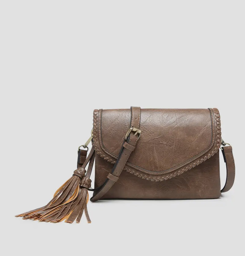 Cross-Body Medium Sized Bag with Whipstitch in Black, Saddle Brown or Coffee