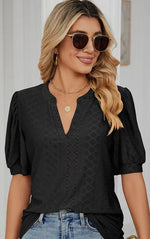 Lace V-Neck Punch-Pattern Blouse