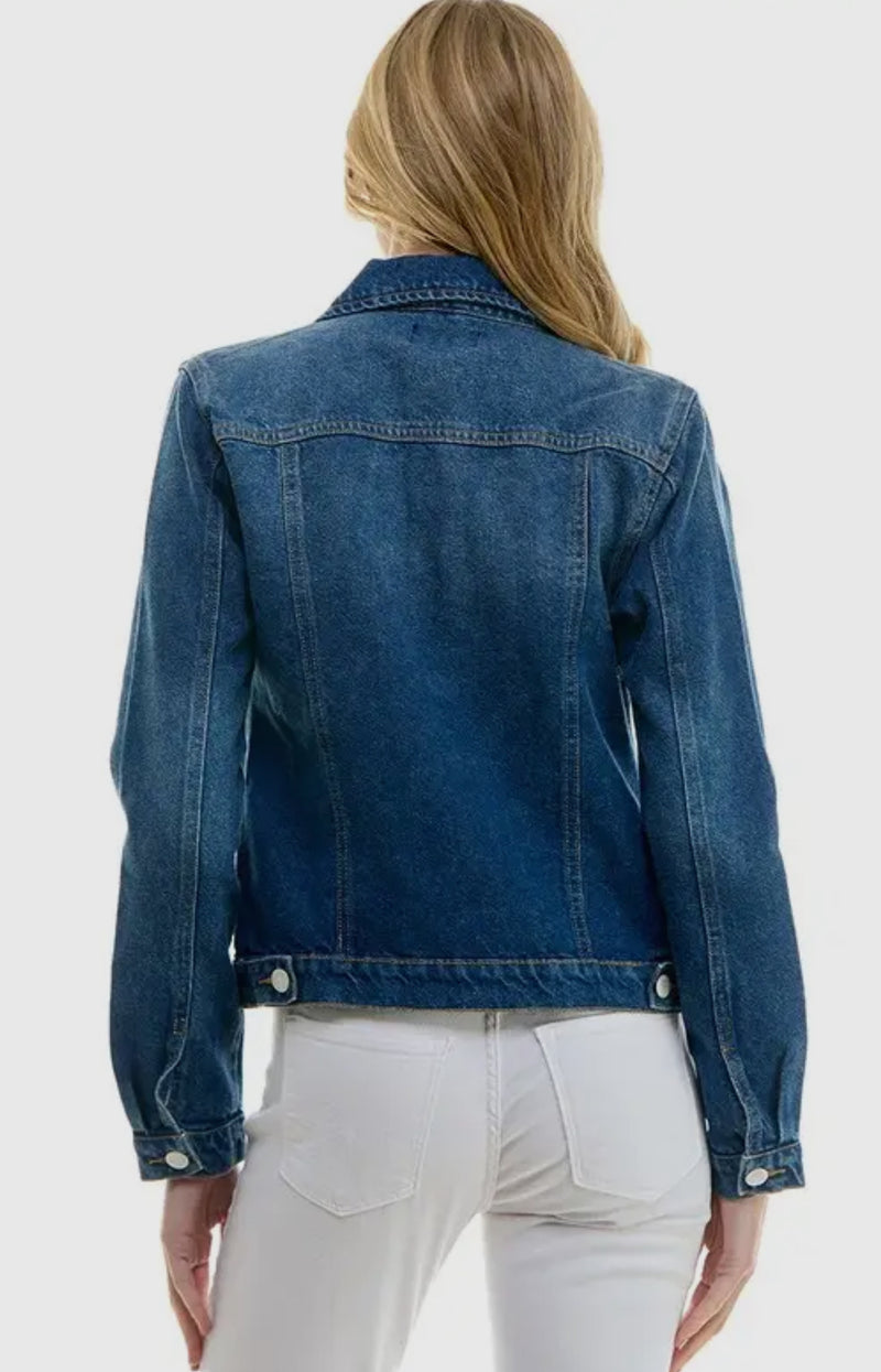 Dark Wash Cotton Blend Stretch Denim Jacket