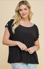 Plus Black Top with Button Detail Shoulder