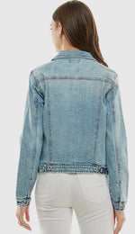 Light Wash Cotton Blend Stretch Denim Jacket