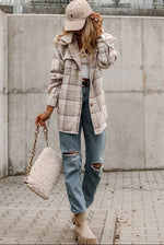 Coffee Latte Plaid Shacket with Removeable Hood