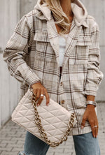 Coffee Latte Plaid Shacket with Removeable Hood