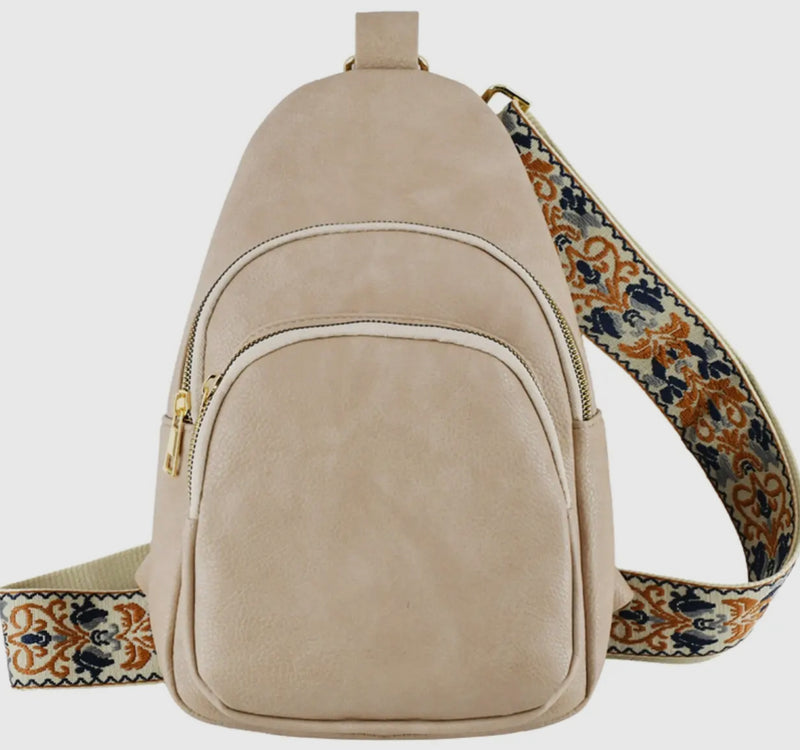 Champagne Gold Zipper Sling Bag with Boho Strap