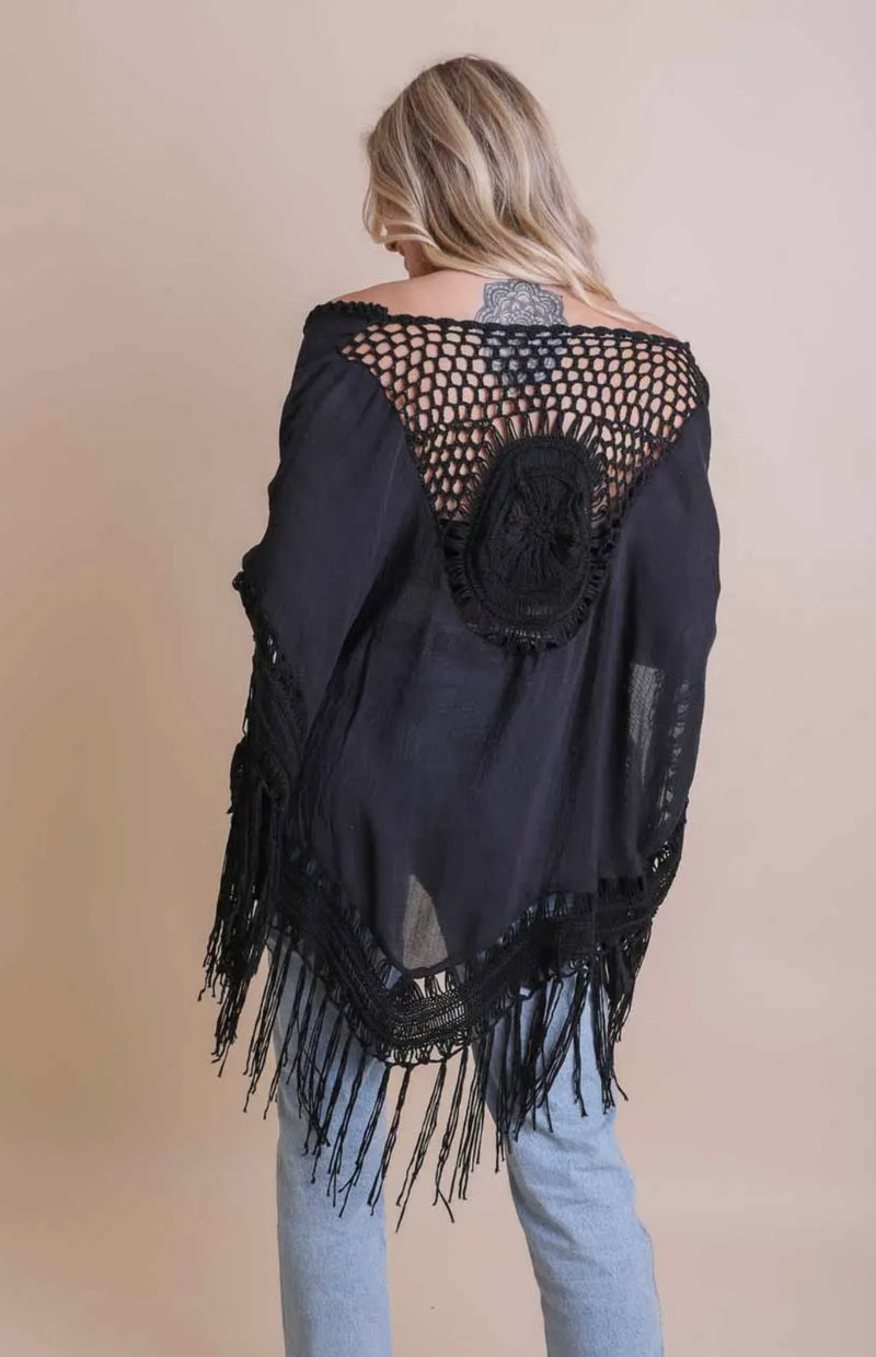 Black Medallion Crochet Kimono