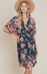 Navy Floral Print Wrap Dress