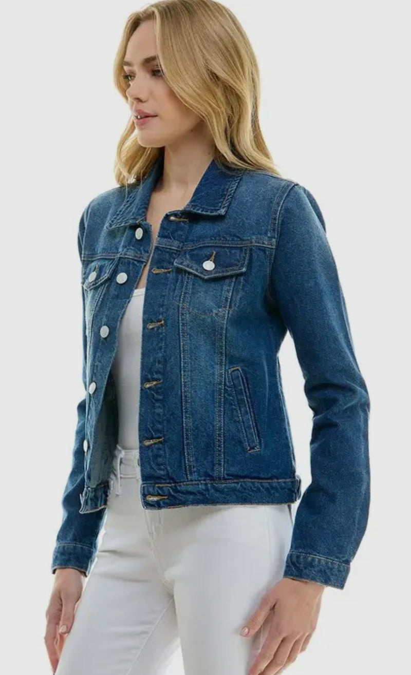 Dark Wash Cotton Blend Stretch Denim Jacket