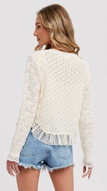 Lace Trim  Cream Cardigan