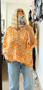 Orange Blossom Tie Neck Blouse