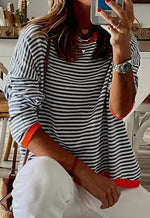 Striped Sweater Orange Collar/Cuff Detail