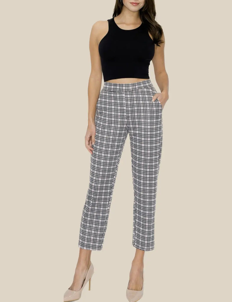 Slim Straight Office Plaid Pants