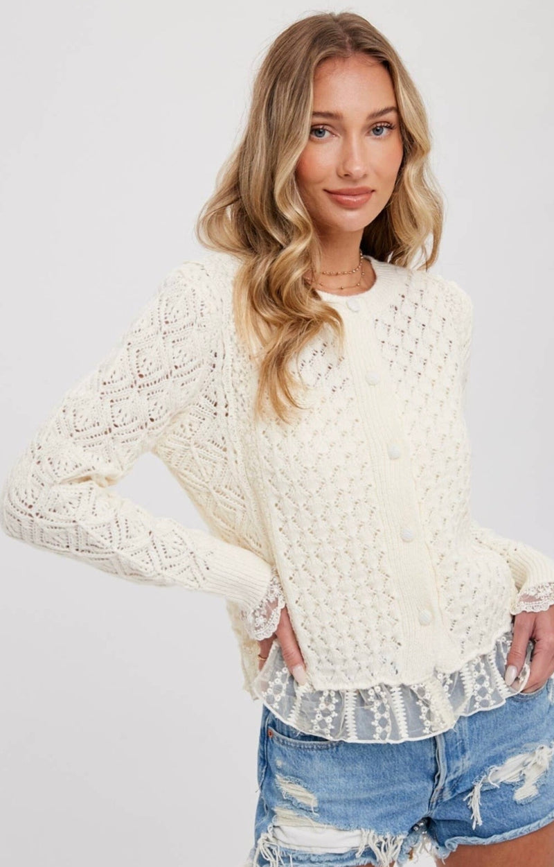 Lace Trim  Cream Cardigan