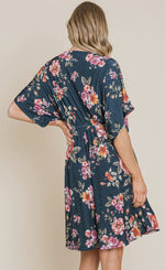 Navy Floral Print Wrap Dress