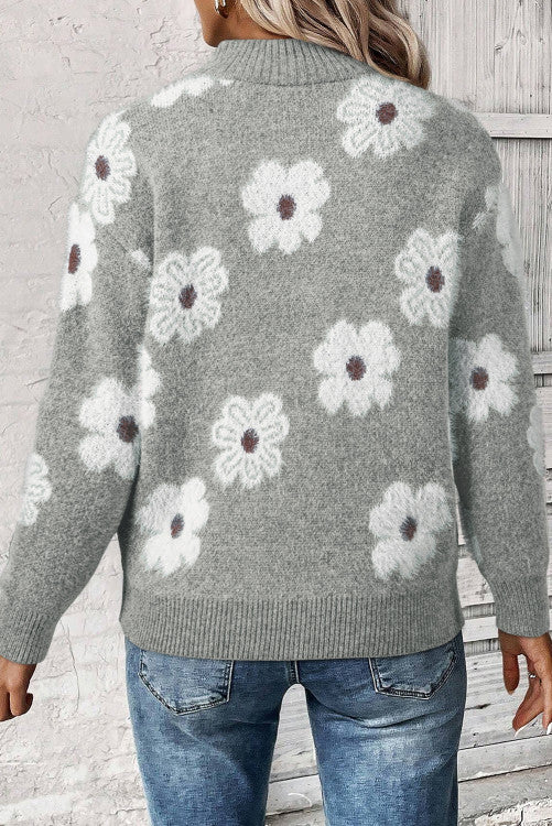 Cozy Floral Half Zip Sweater