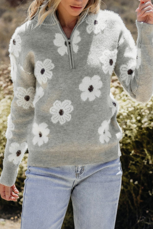 Cozy Floral Half Zip Sweater