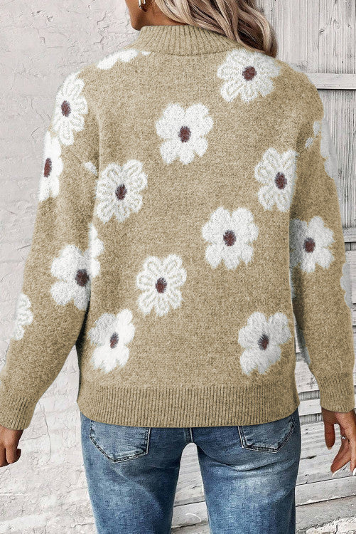 Cozy Floral Half Zip Sweater