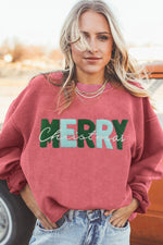 MERRY Christmas Chenille Embroidered Corded Sweatshirt