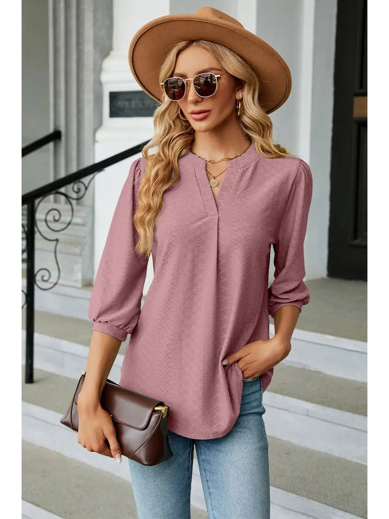 Restock**3/4 Sleeve Pattern Blouse in Mauve or Navy