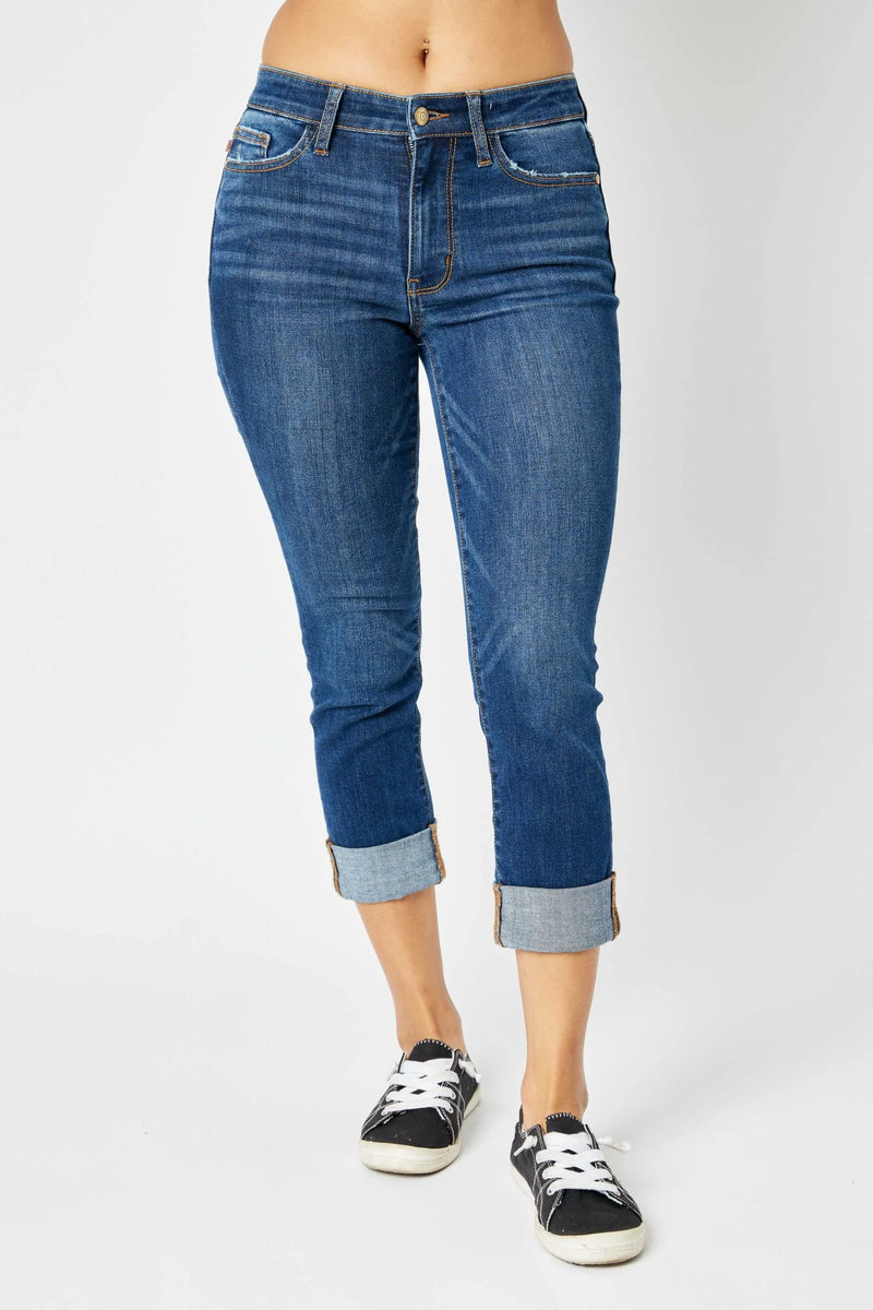 Judy Blue Mid Rise Vintage Cuffed Capris