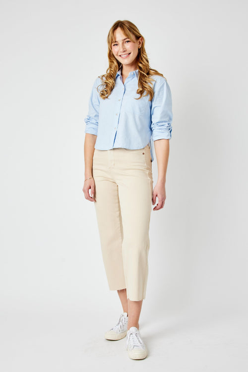 Judy Blue Bone Garment Dyed Wide Leg Cropped Jeans