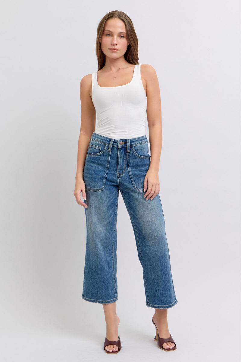 Judy Blue Utility Pockets Crop Wide Leg Jeans