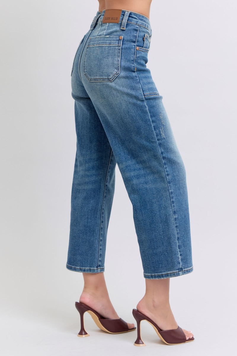 Judy Blue Utility Pockets Crop Wide Leg Jeans