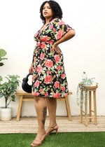 Plus Size Tropical Floral Print Midi Dress
